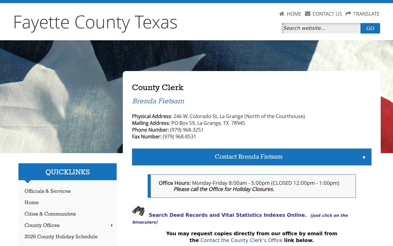 Fayette County Clerk contact for county court warrant records
