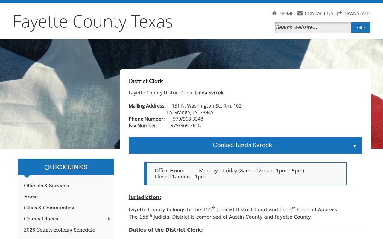 Fayette County District Clerk office for district warrant records