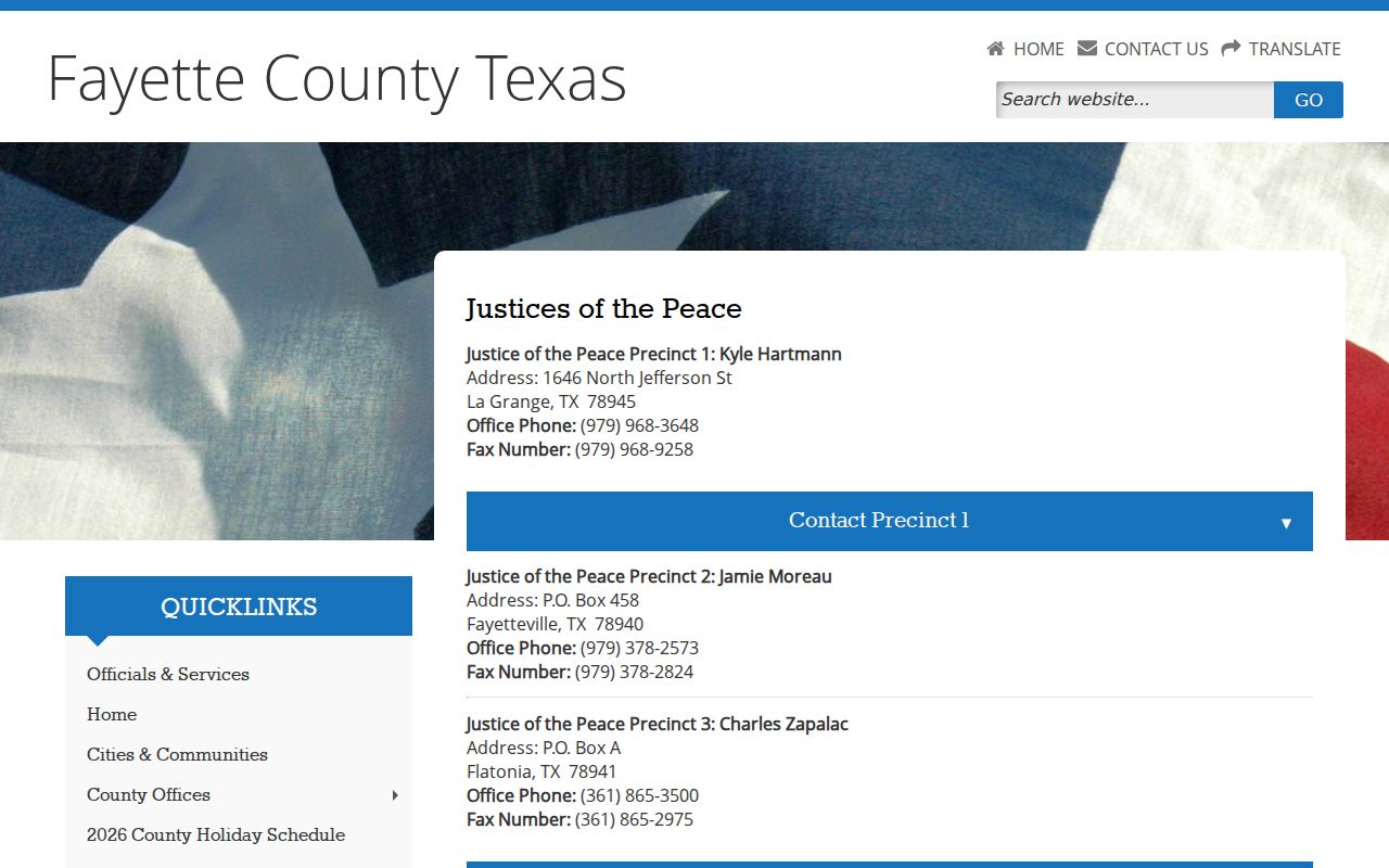 Fayette County four JP precincts for warrant and traffic records