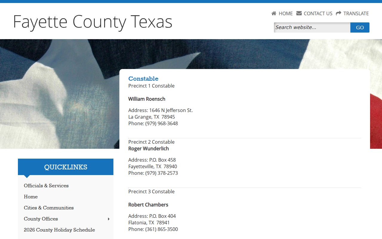 Fayette County constable precincts and warrant-service role