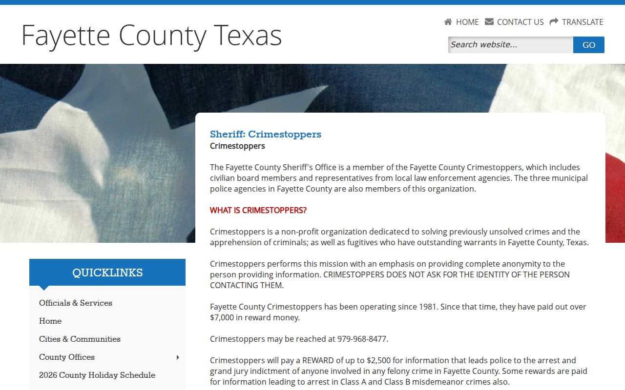 Fayette County Crimestoppers program and anonymous tip information