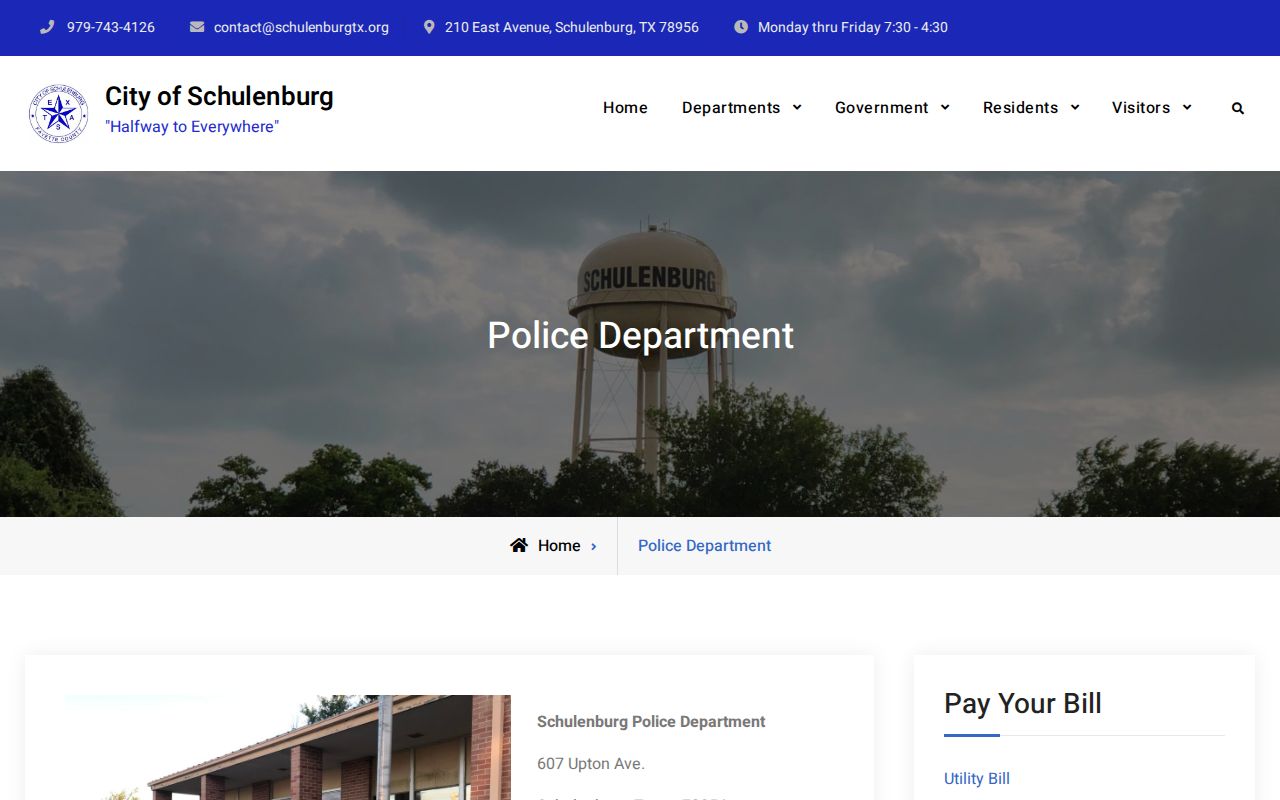 Schulenburg police contact page for city warrant records