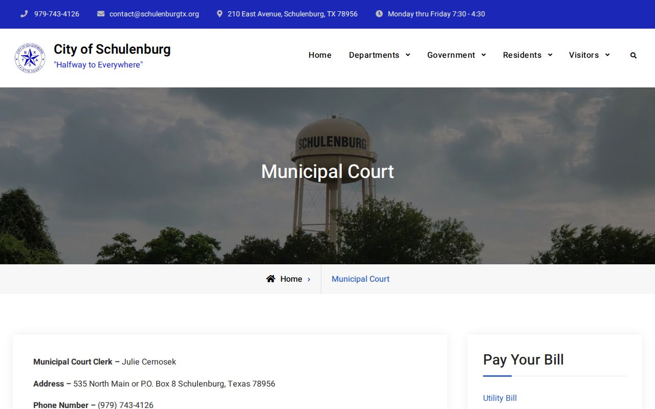 Schulenburg municipal payment and plea information for Fayette County warrants