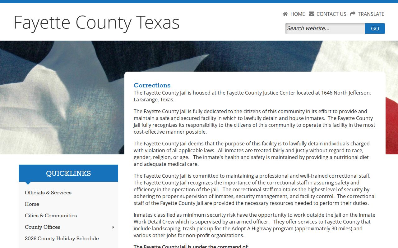 Fayette County Justice Center and jail context for warrant inquiries